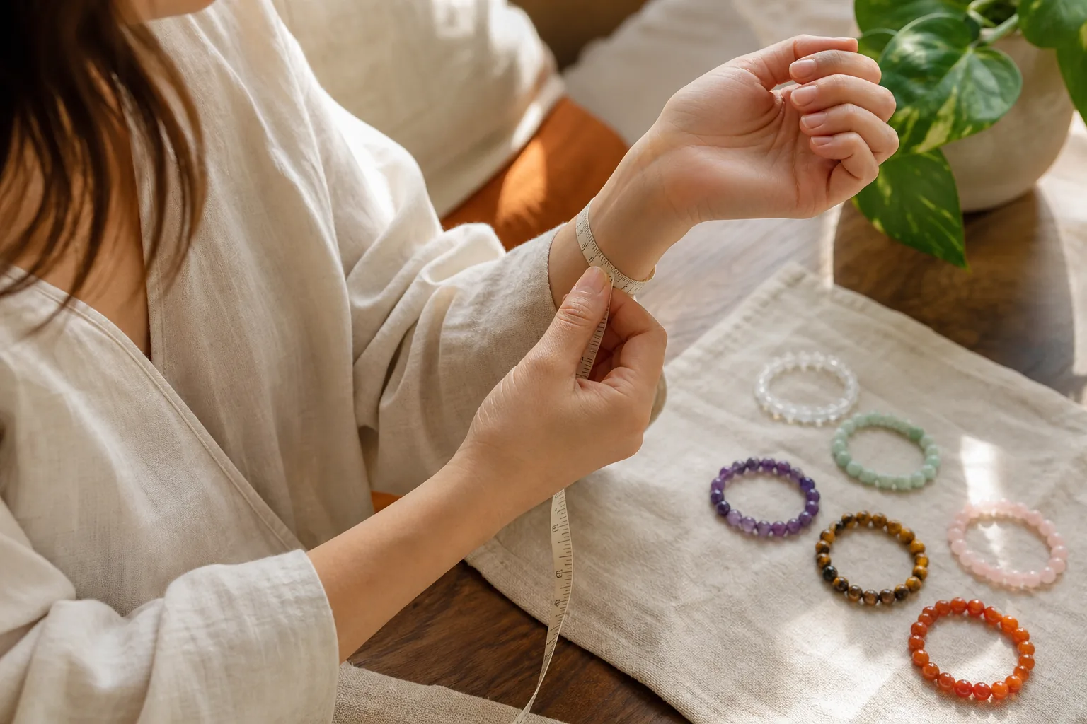 measuring wrist size for a comfortable stone bracelet