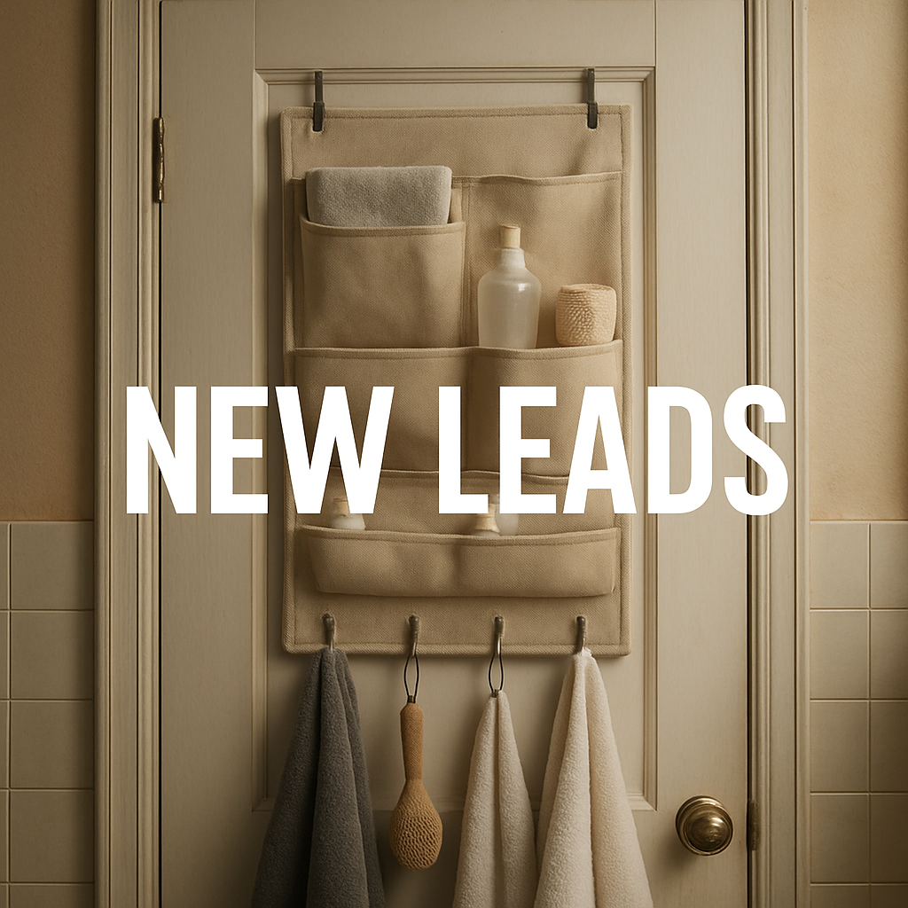 Over-the-door bathroom organizer with hooks and pockets, showing a small bathroom door. Alt: Over-the-door storage ideas for small bathroom