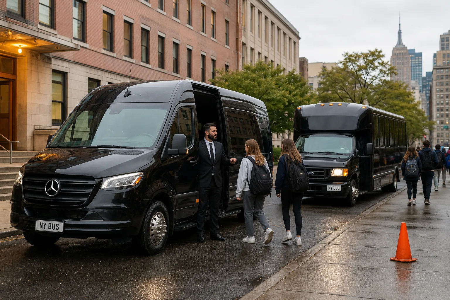 Student transportation services with an executive van and mini bus at a New York school