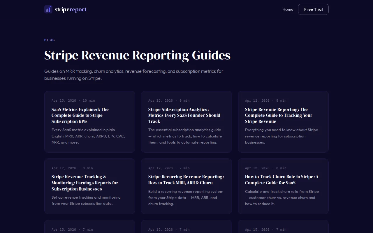 Screenshot of the StripeReport website