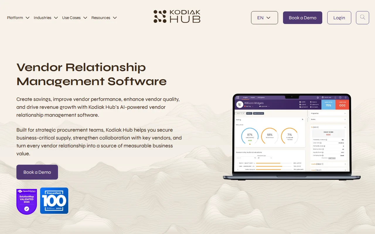 Screenshot of the Kodiak Hub website
