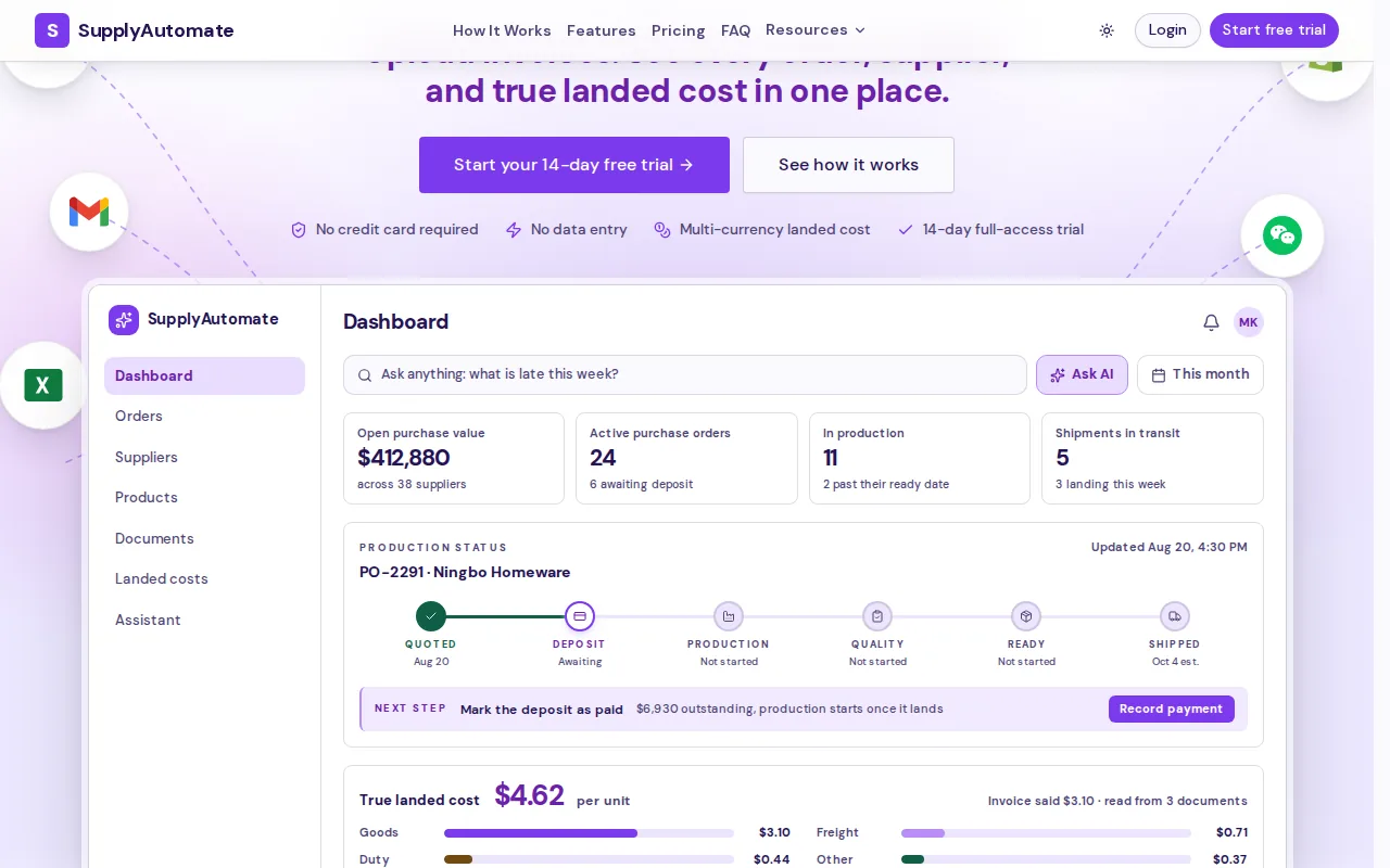Screenshot of the SupplyAutomate website