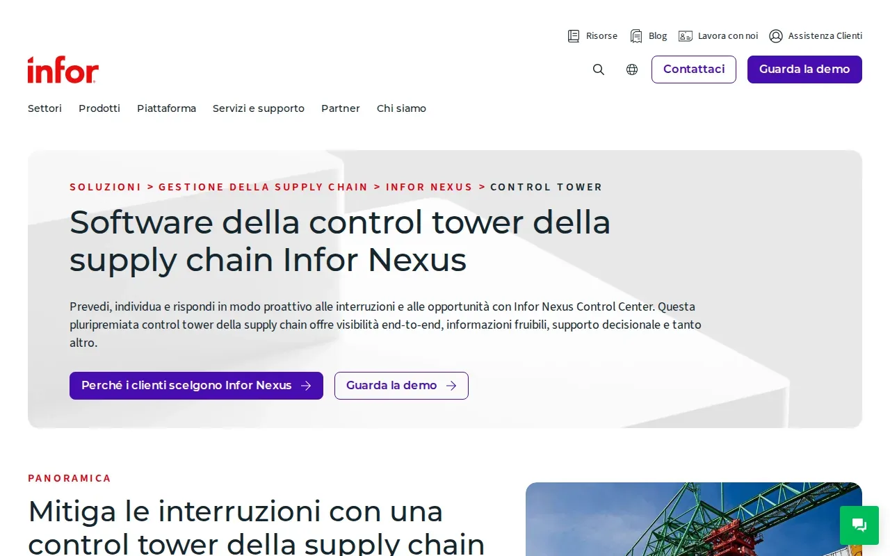 Screenshot of the Infor Nexus Control Center website