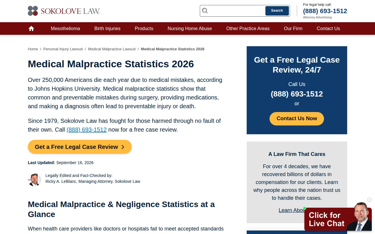 Screenshot of the Sokolove Law website