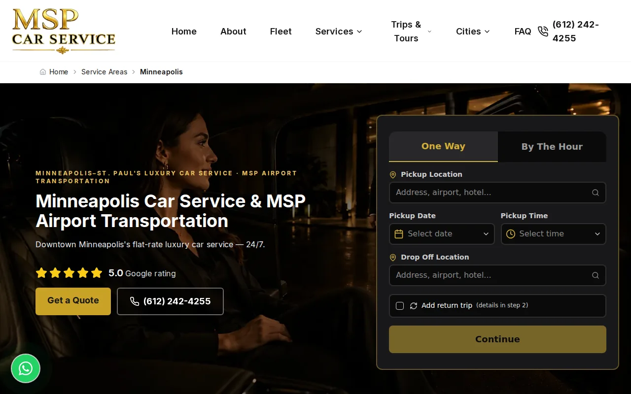 Screenshot of the MSP Car Service website