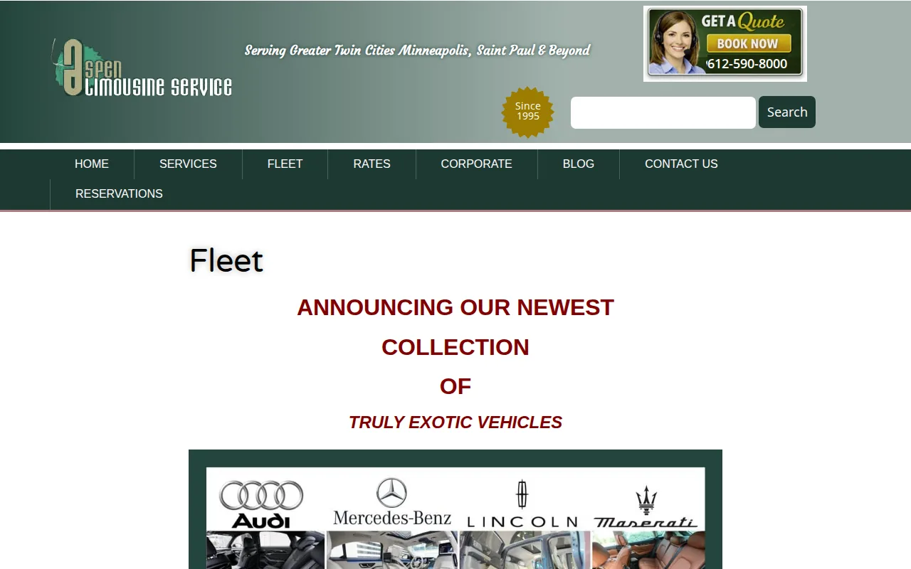 Screenshot of the Aspen Limo website