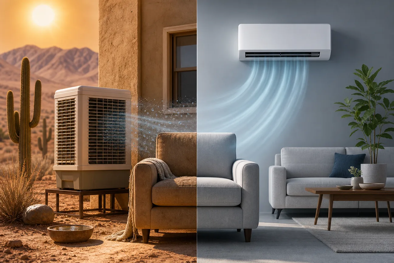 Editorial illustration for Swamp Cooler vs Air Conditioner: Which Wins?
