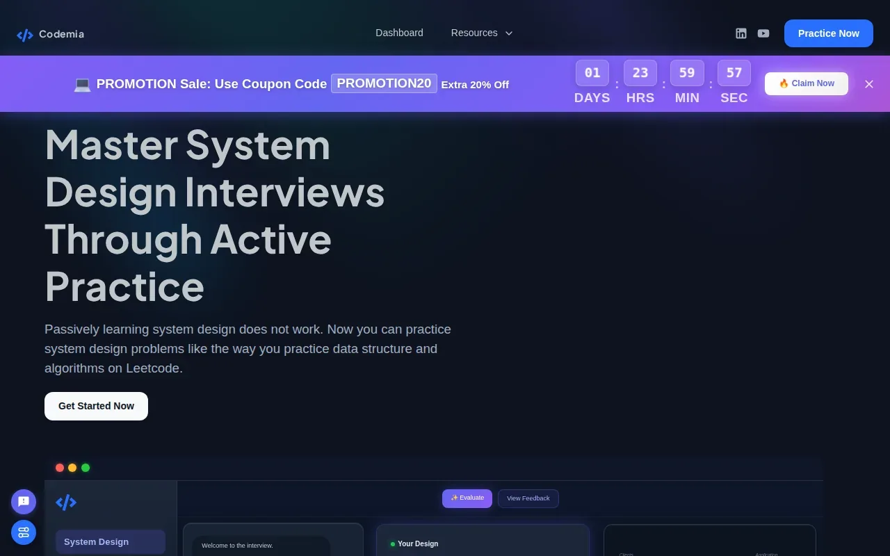 Screenshot of the Codemia website