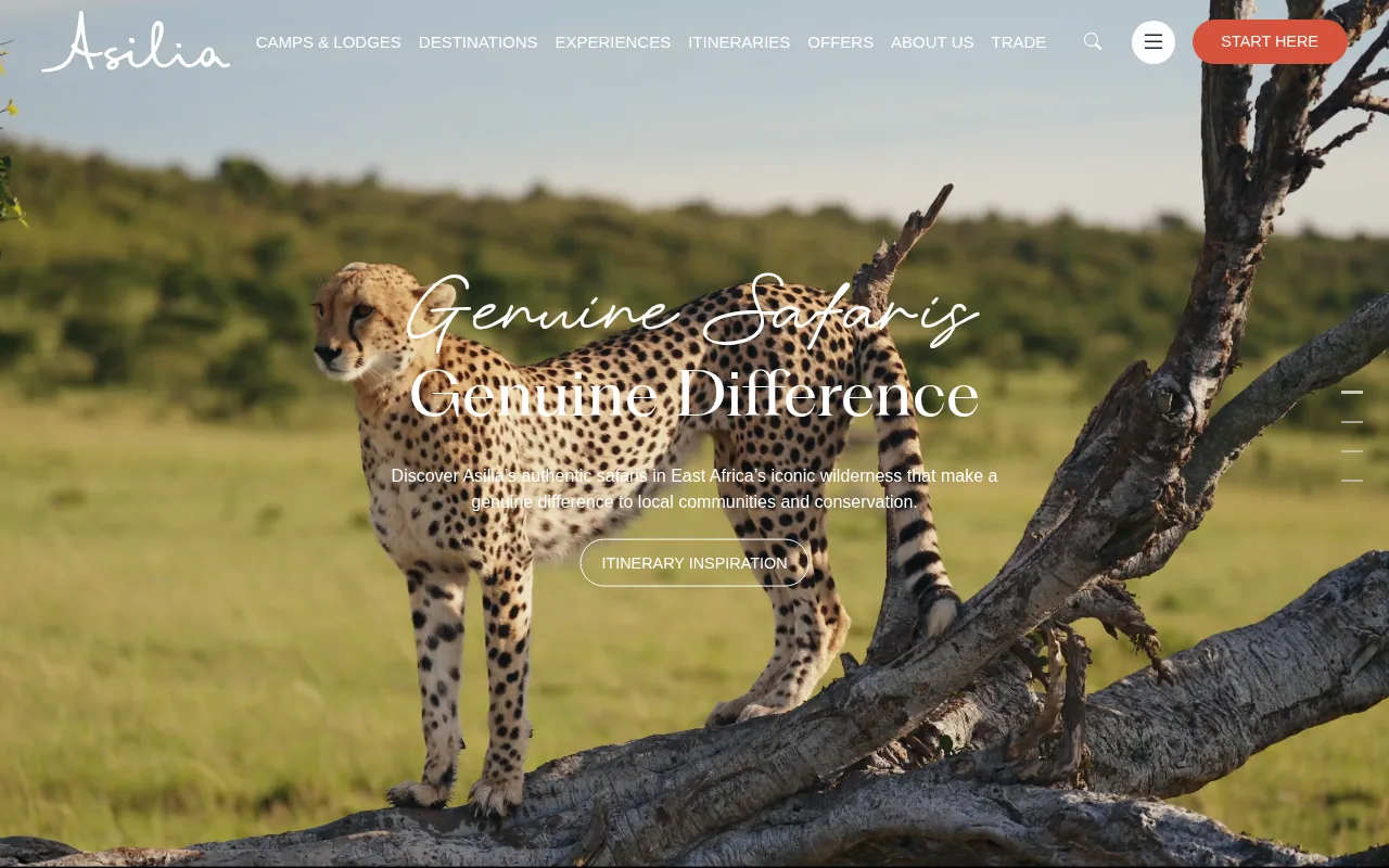 Screenshot of the Asilia Africa website