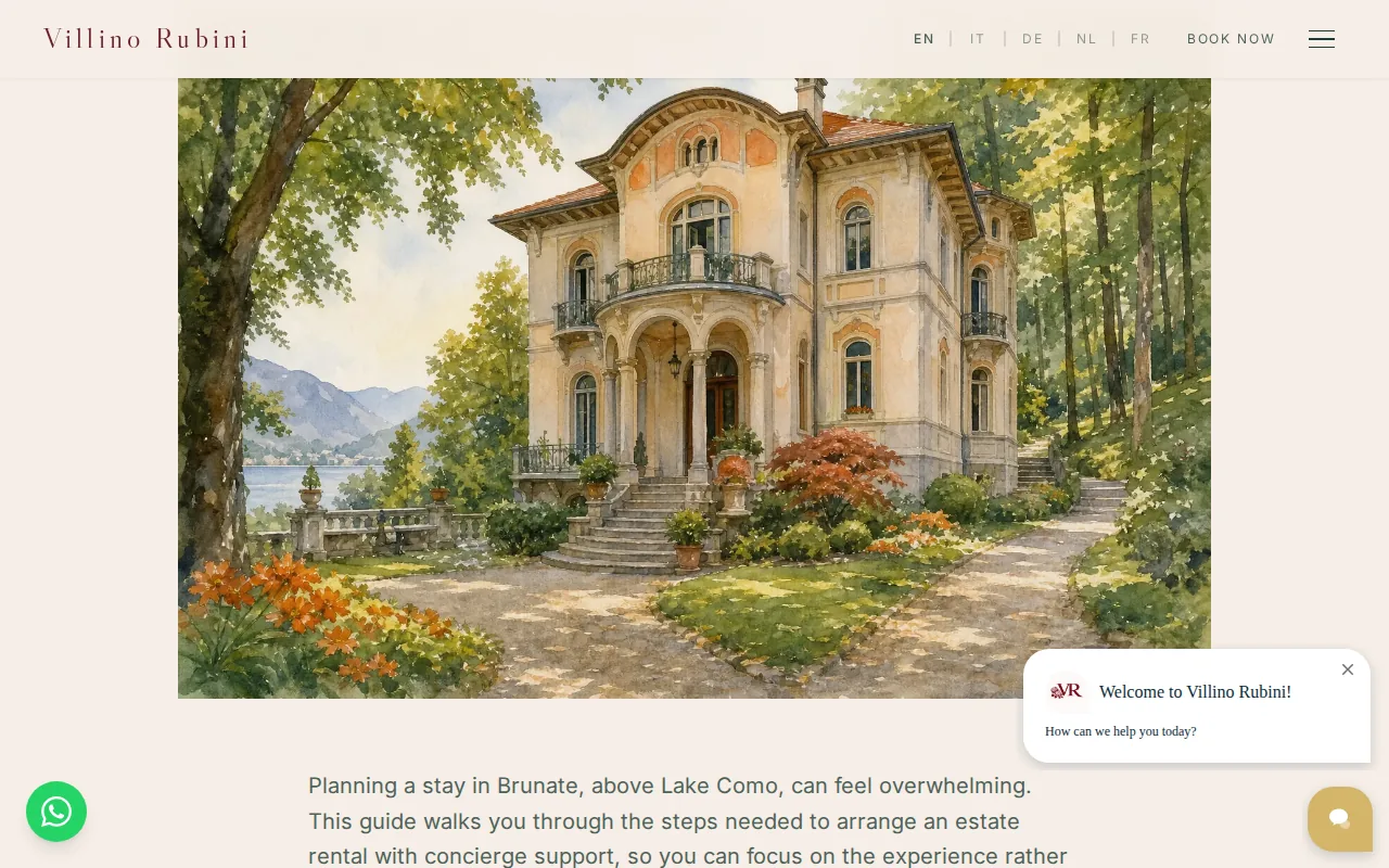 Screenshot of the Boutique Villa Rentals in Brunate website