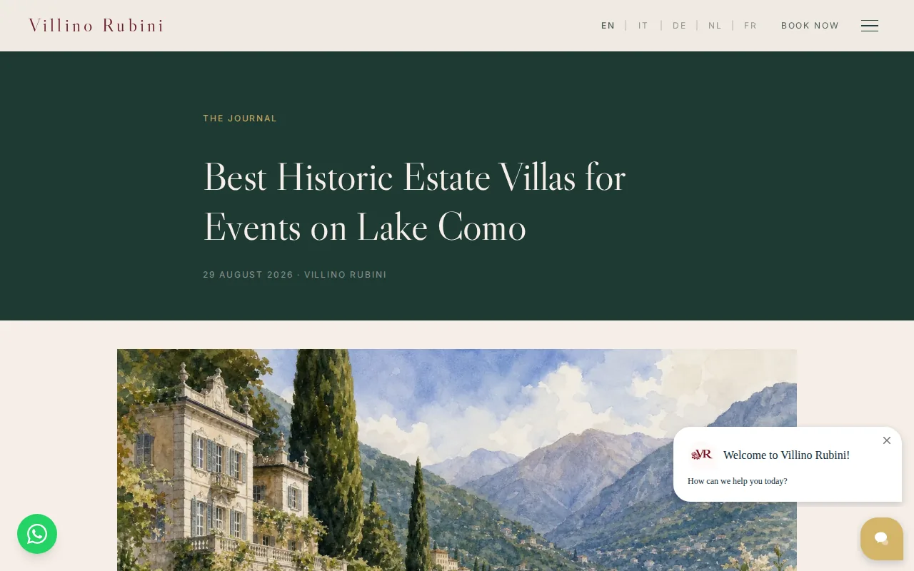 Screenshot of the Historic Estate Rentals Near Lake Como website