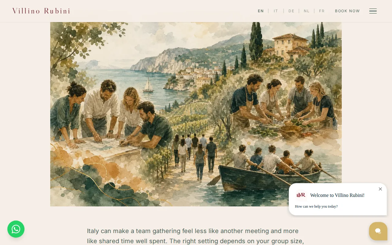 Screenshot of the Experience Stays at Villino Rubini for Interest-Led Team Retreats website