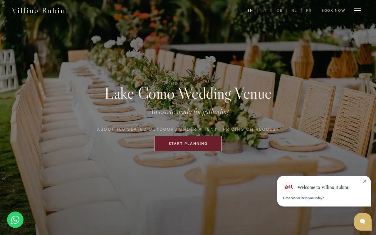 Screenshot of the Weddings and Celebrations at Villino Rubini for Team Socials website
