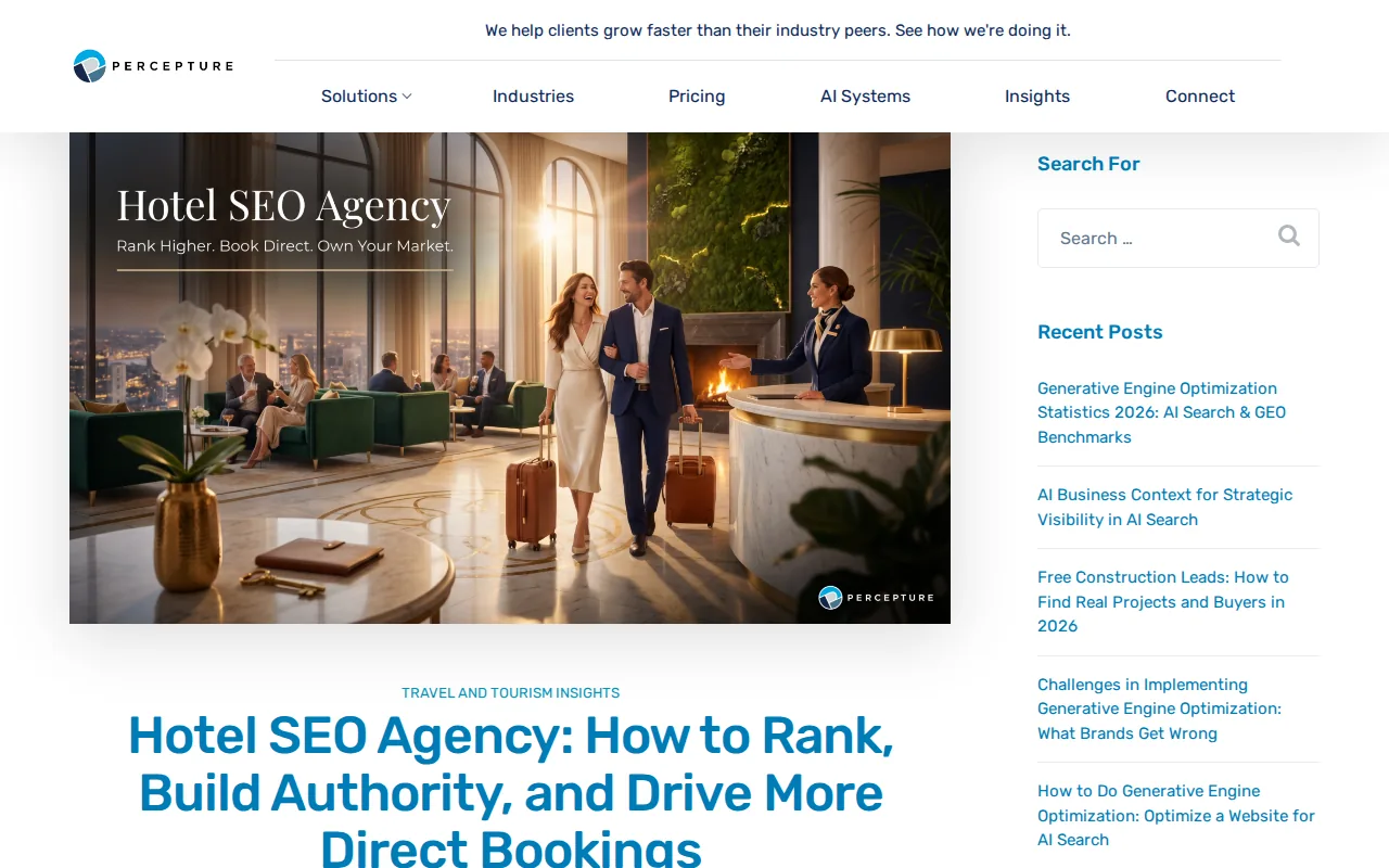 Best Technical SEO Agency Options for 2026 2 Screenshot of the Percepture website