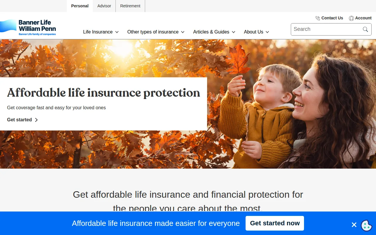 Screenshot of the Banner Life website