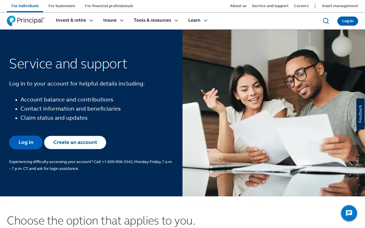 Screenshot of the Principal website