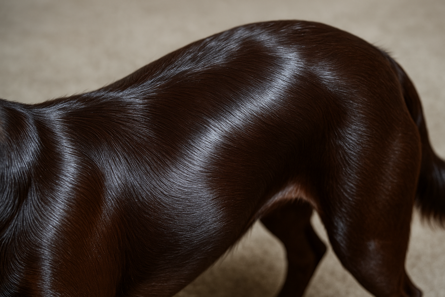 Close-up of a dog’s glossy coat as proof of premium nutrition