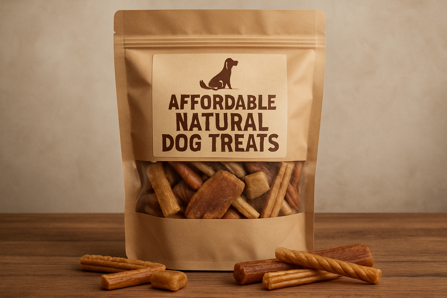 Affordable natural dog treats in bulk packaging. Alt: Budget-friendly all-natural dog treats for healthy dogs.