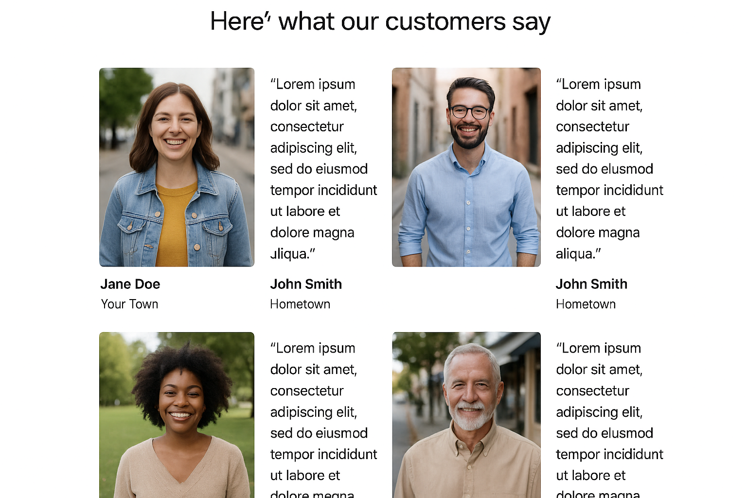 Landing page template highlighting local testimonials and images