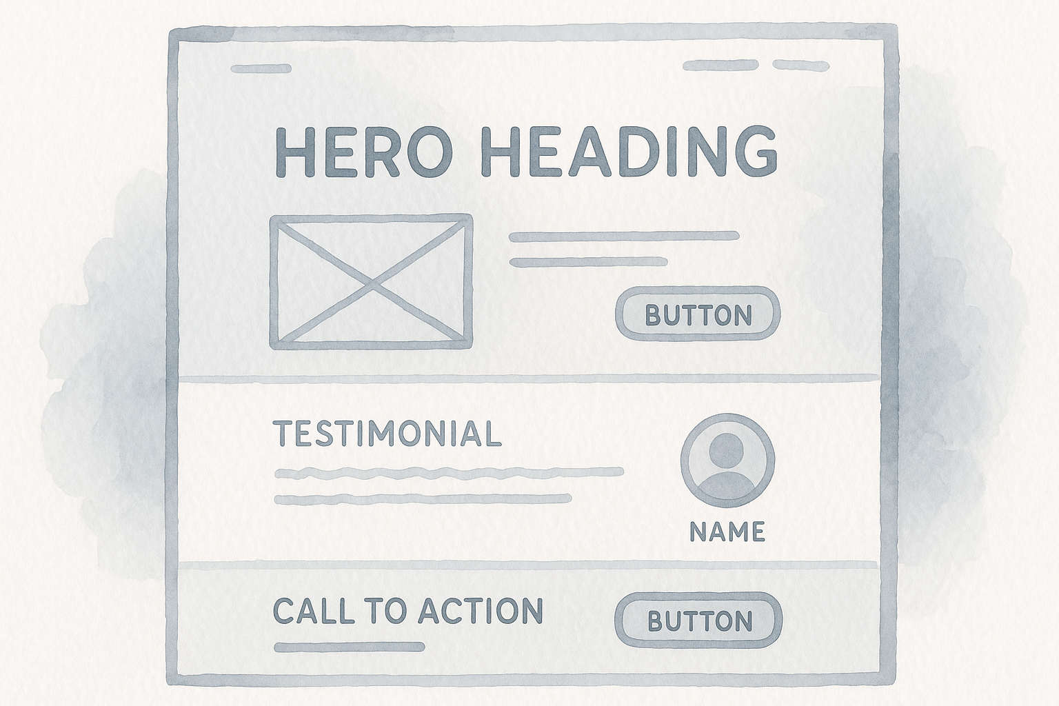 A clean landing page wireframe showing hero, testimonial, and CTA. Alt: Landing page wireframe with clear CTA.