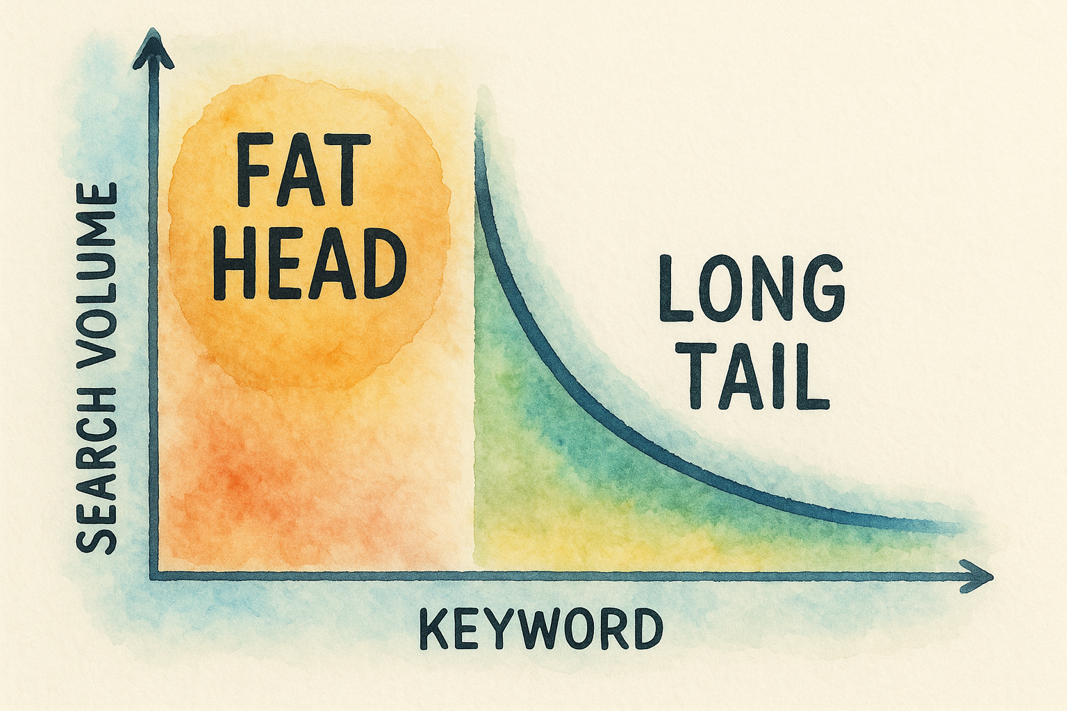 Side-by-side graph of fat head and long tail keywords