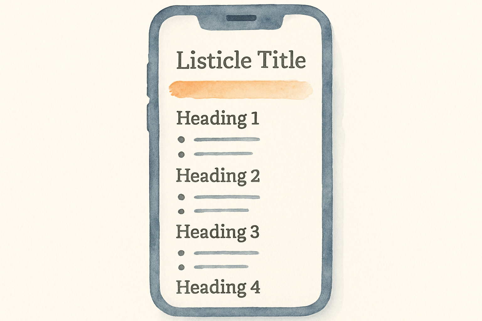 Mobile-friendly listicle template displayed on a smartphone screen with clear headings and bullet points. Alt: Mobile optimized listicle template for better SEO and user experience.