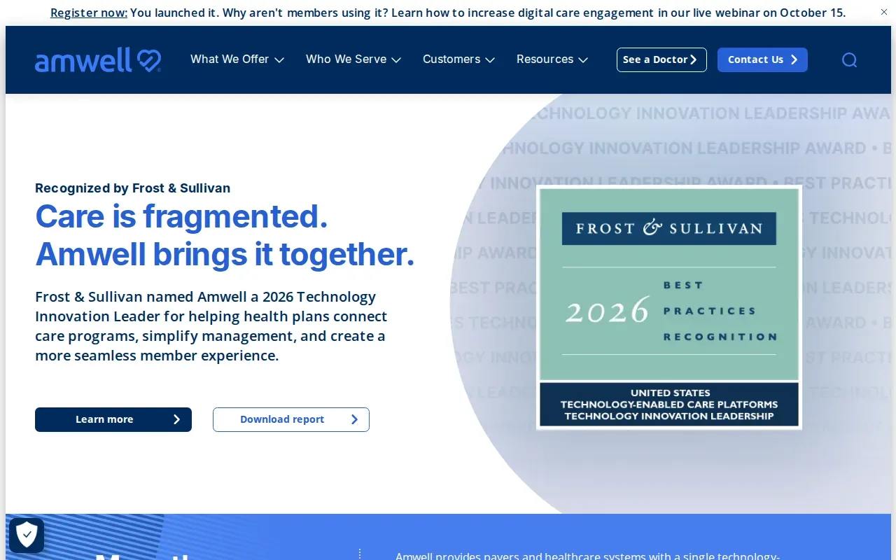 Screenshot of the Amwell website