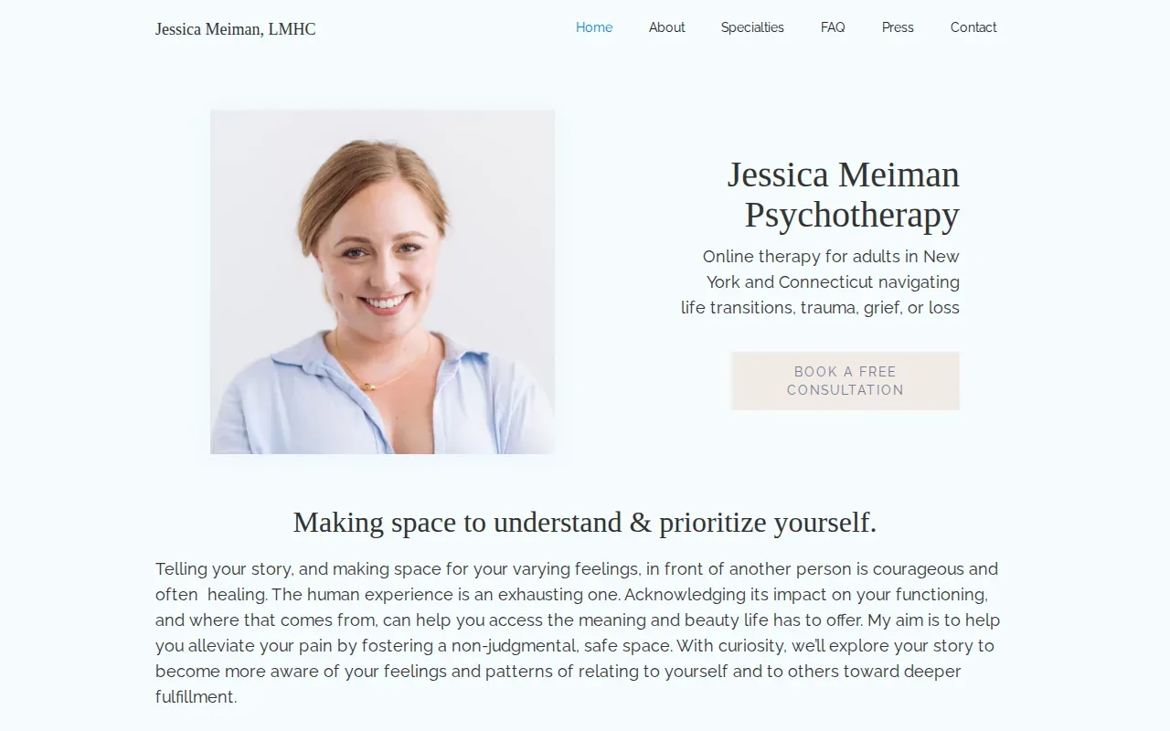 Screenshot of the Jessica Meiman website