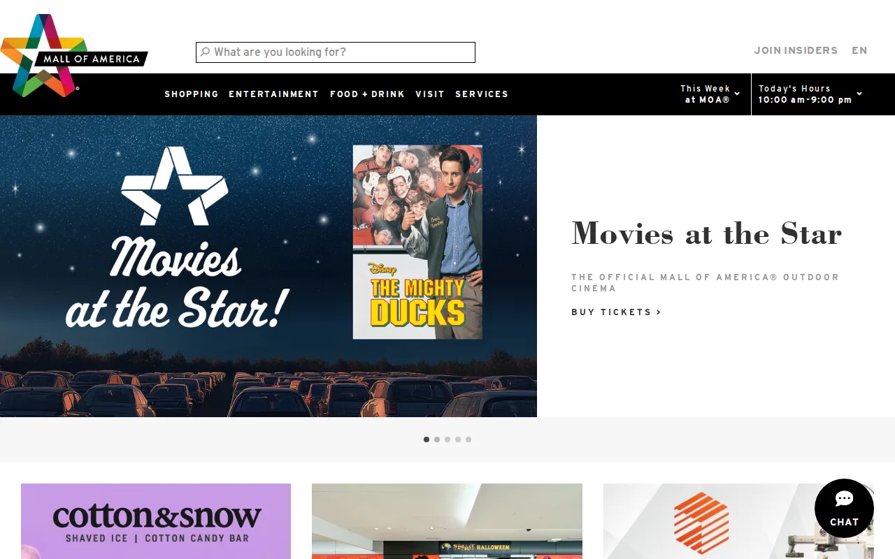 Screenshot of the Mall of America website