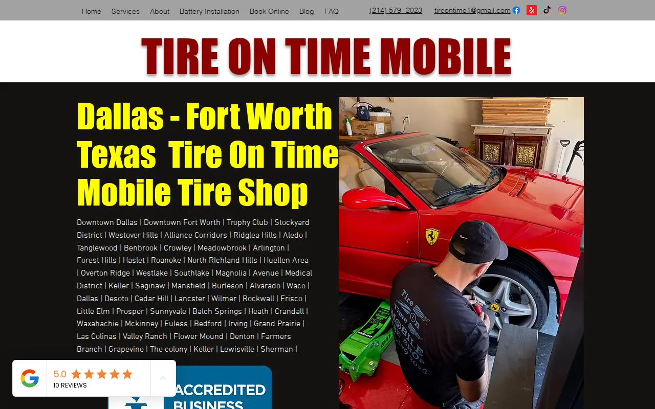Screenshot of the Tire On Time Mobile website