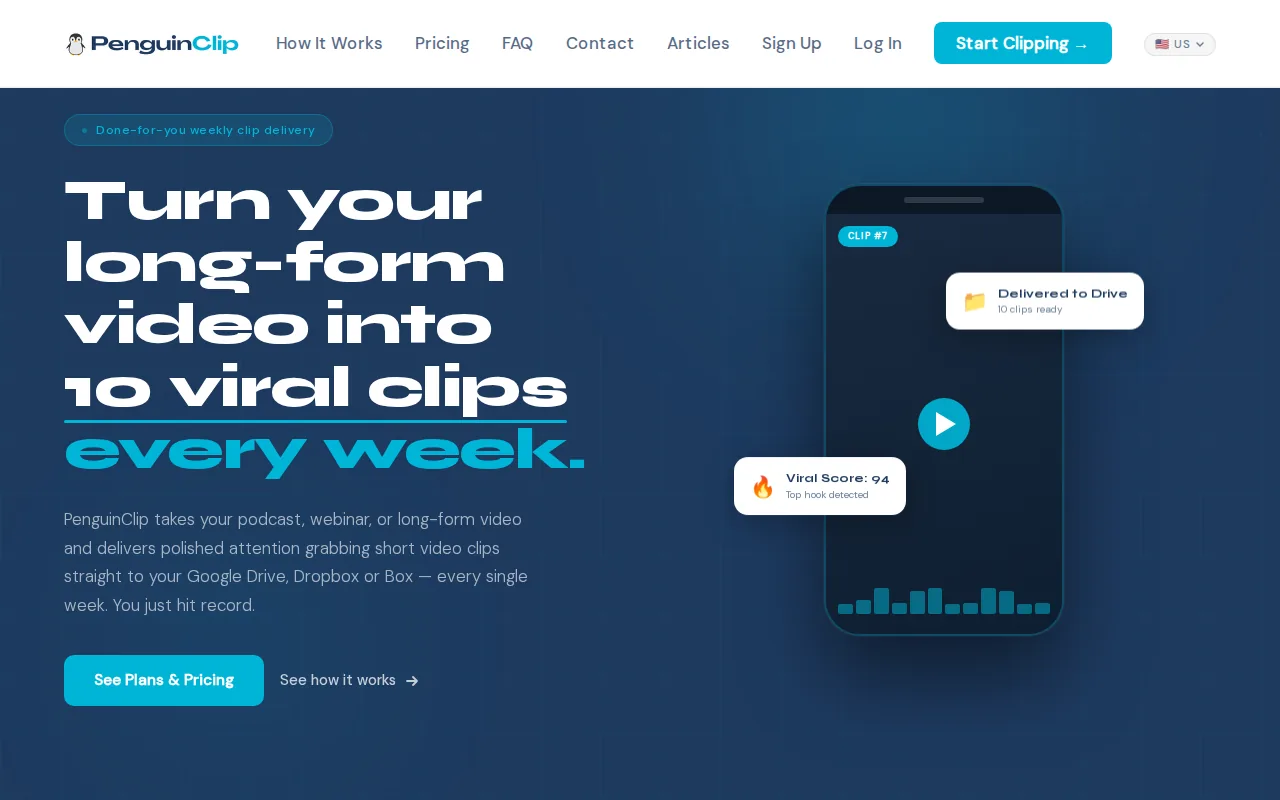 Screenshot of the PenguinClip website