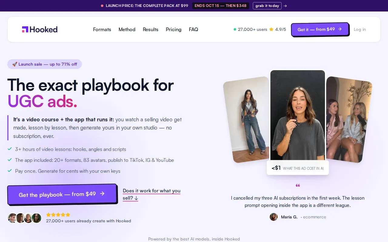 Screenshot of the Hooked website