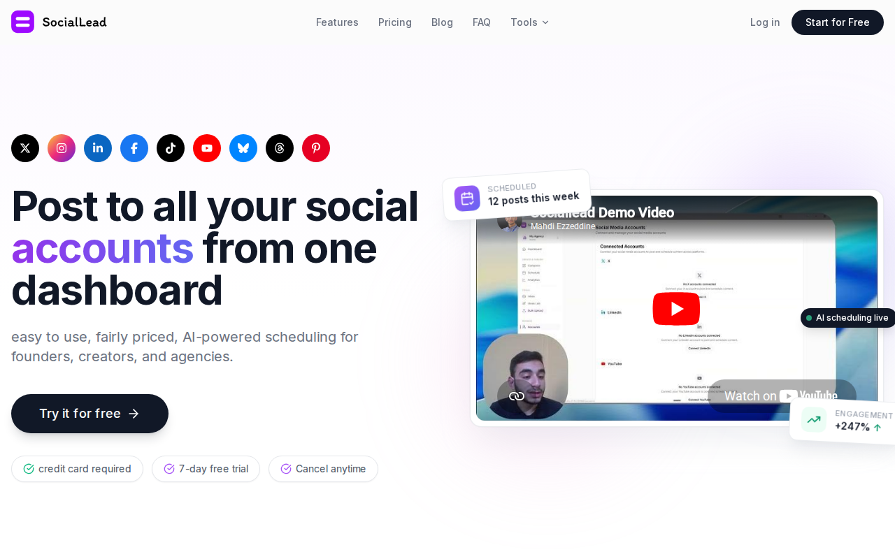 SocialLead homepage screenshot