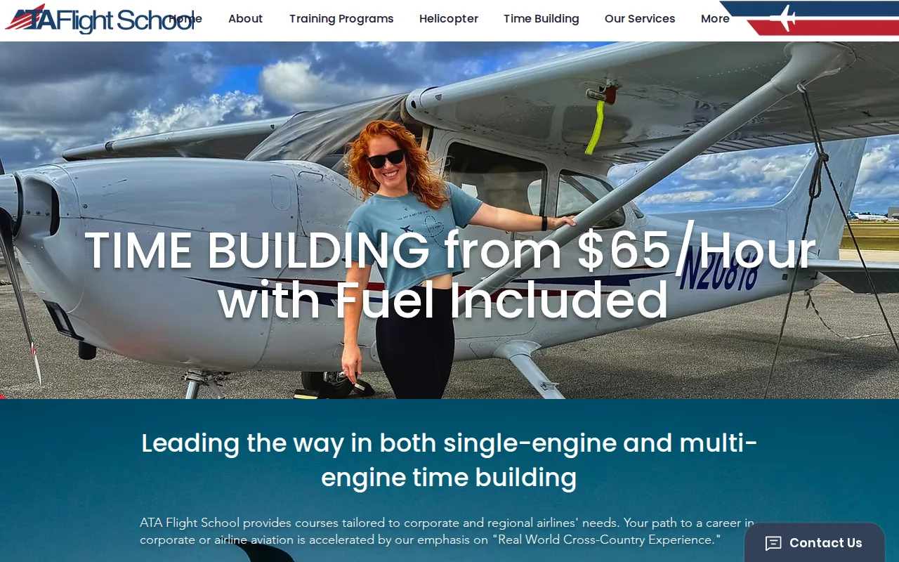 Screenshot of the ATA Flight School website