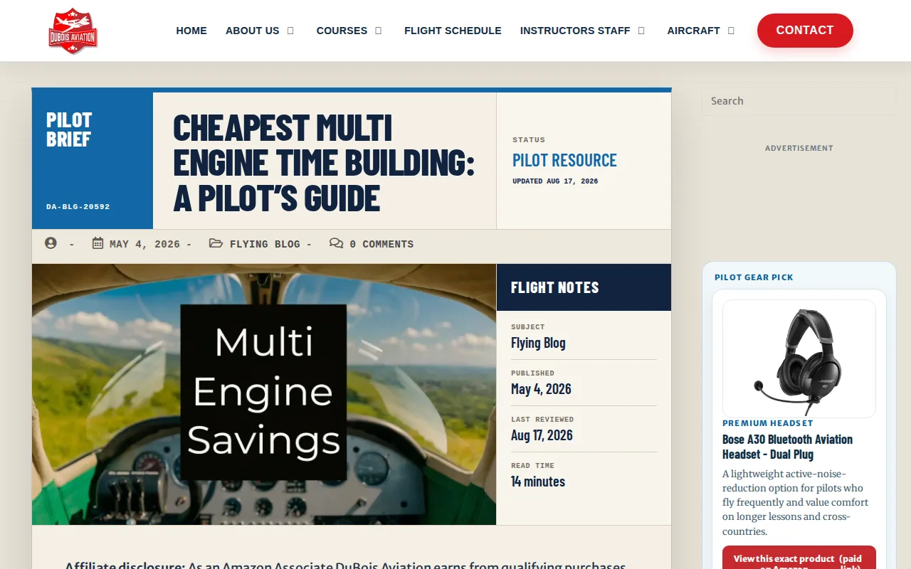 Screenshot of the DuBois Aviation website
