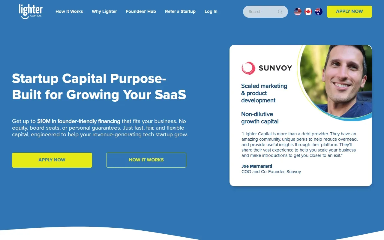 Screenshot of the Lighter Capital website