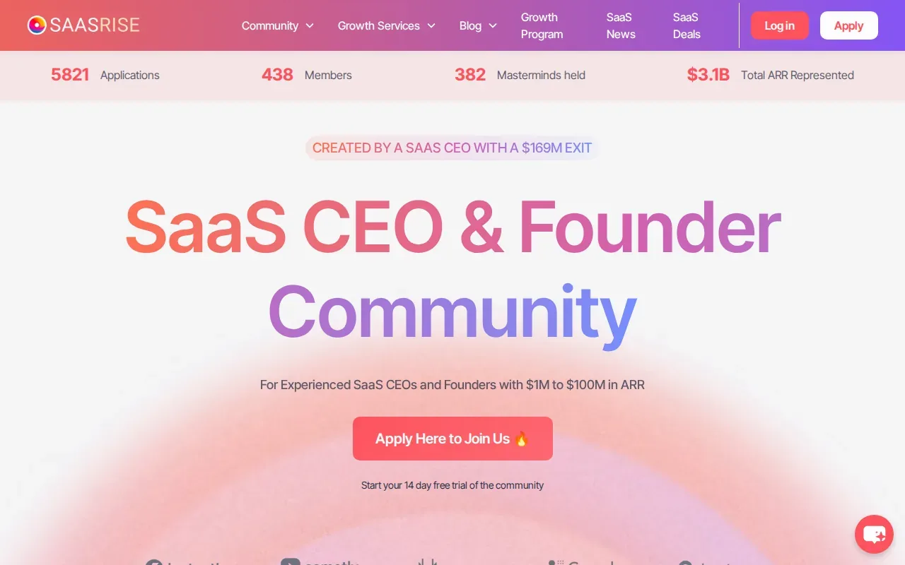 Screenshot of the SaasRise website
