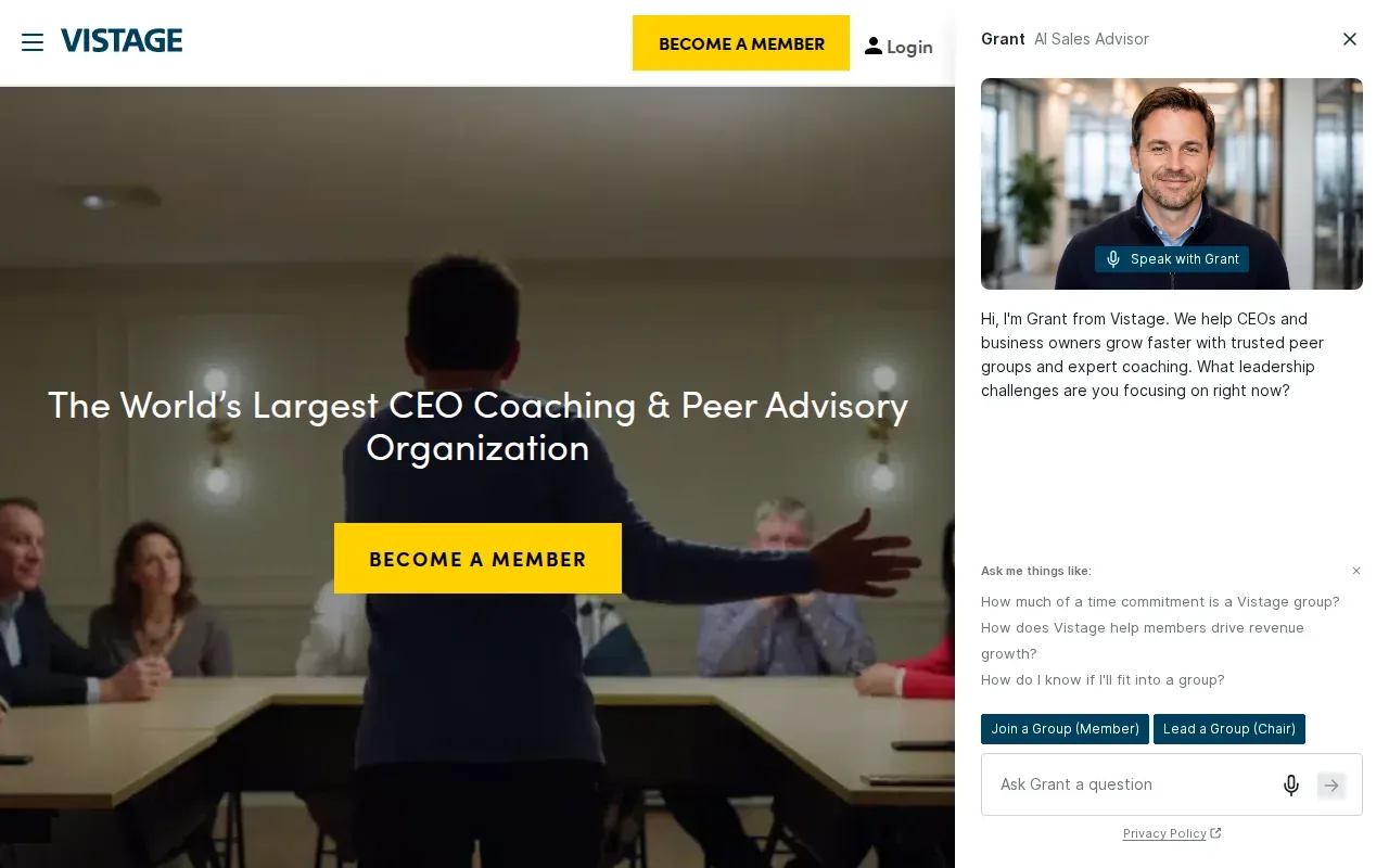 Screenshot of the Vistage website