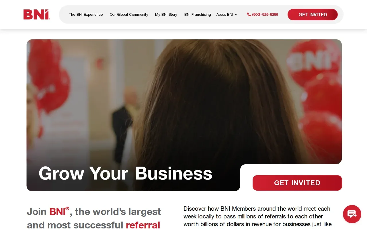 Screenshot of the BNI website
