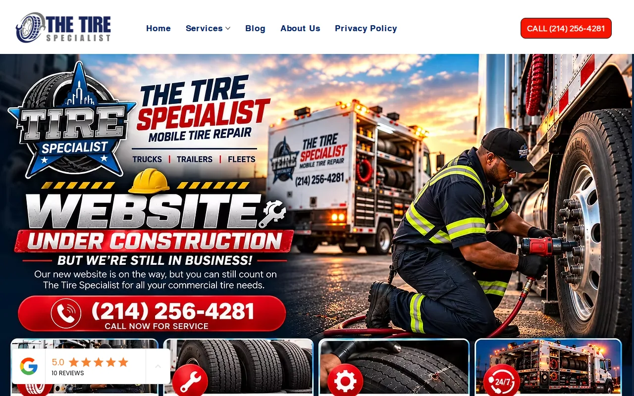 Screenshot of the The Tire Specialist website