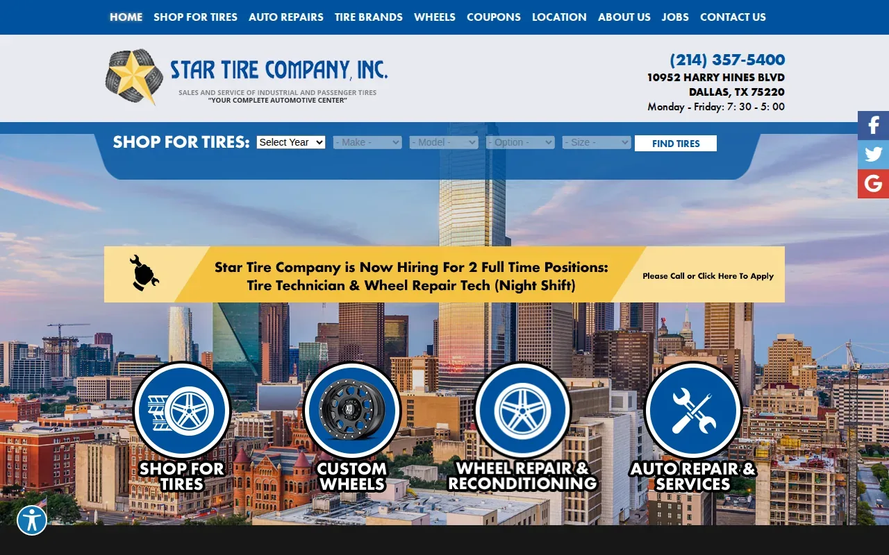 Screenshot of the Star Tire Company website