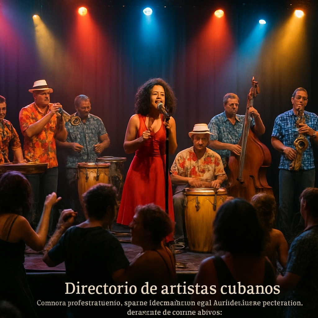 A lively Cuban salsa orchestra performing on a European stage, with vibrant lighting and audience dancing. Alt: orquesta de salsa cubana en concierto en Europa