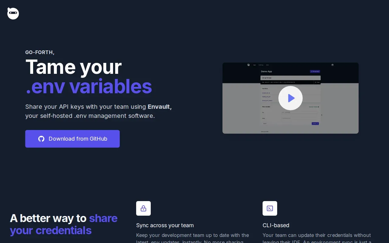 Screenshot of the Envault website