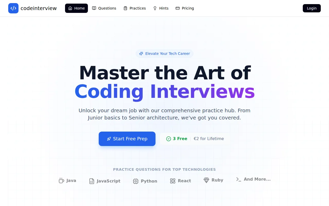 Screenshot of the CodeInterview website