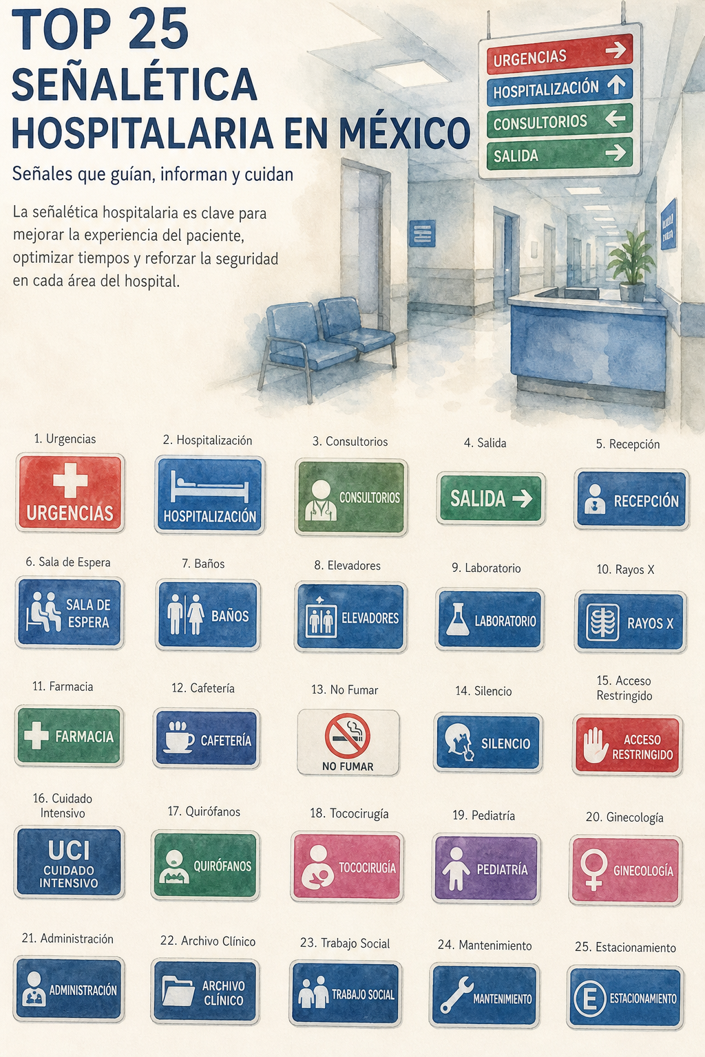 A photorealistic image related to top-25-señalética-hospitalaria-en-méxico. Alt: top-25-señalética-hospitalaria-en-méxico