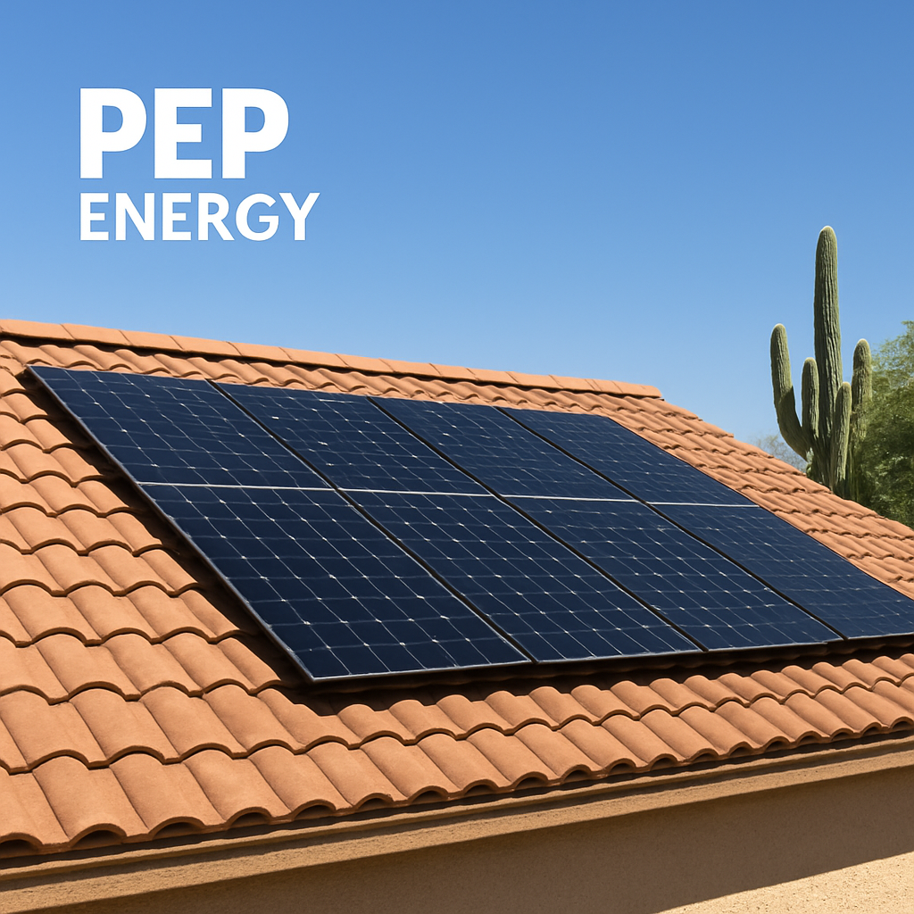 A sunny Arizona rooftop with sleek SunPower solar panels installed, showing a clean, modern aesthetic. Alt: SunPower Arizona solar panel installation on a residential roof.