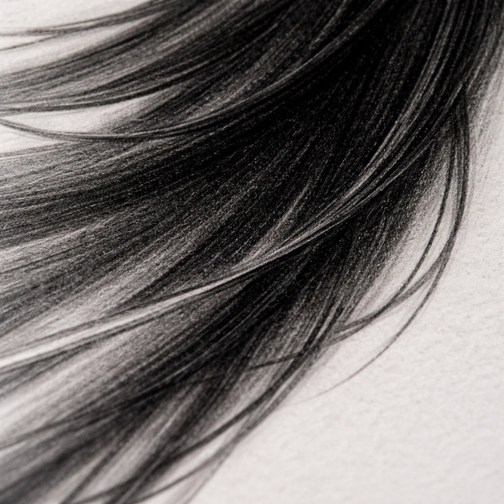 Close-up of dark graphite strokes on manga paper, showing smooth tonal transitions. Alt: manga shading with dark pencil.