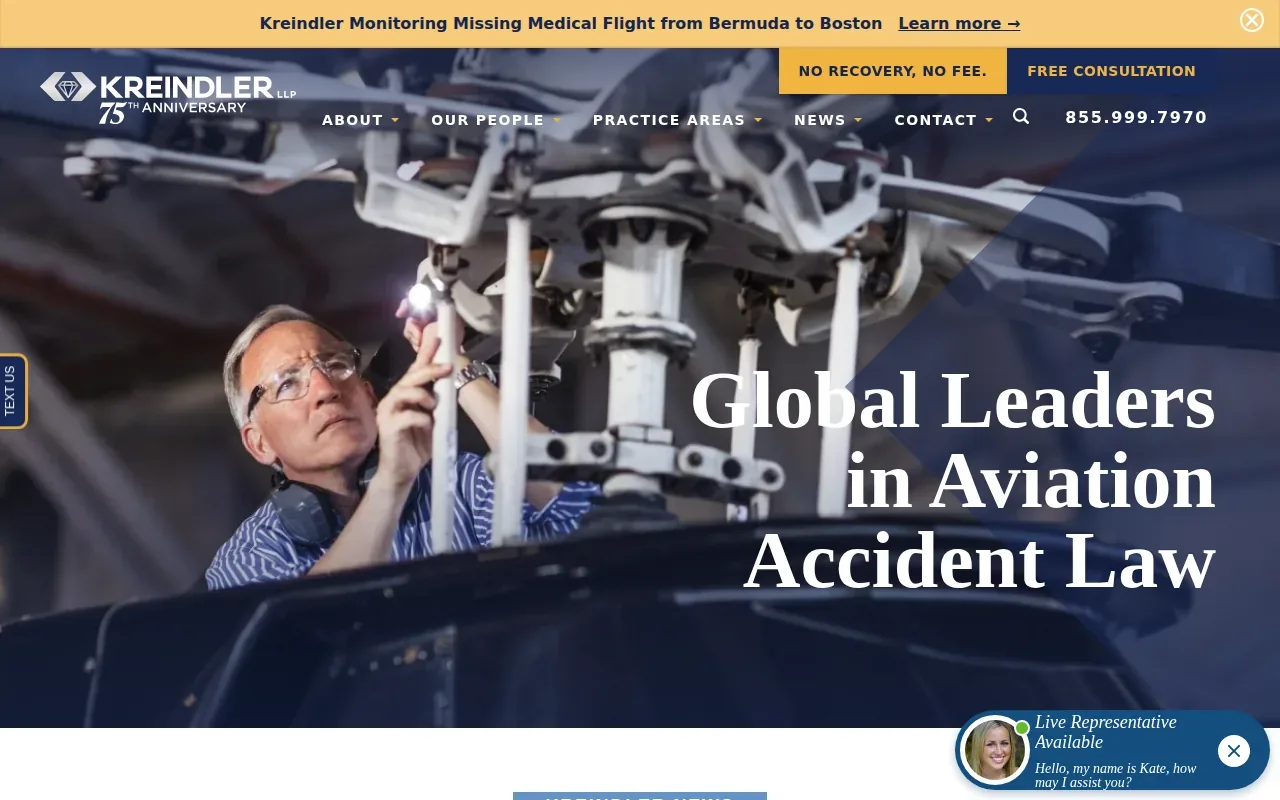 Screenshot of the Kreindler & Kreindler website
