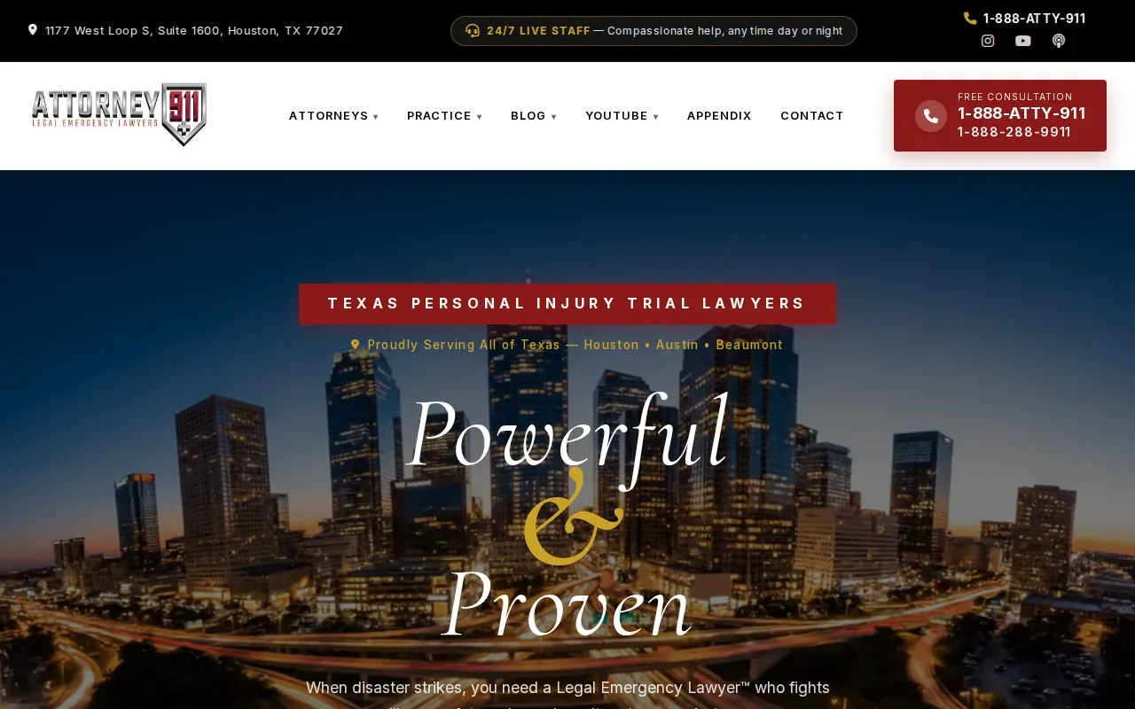 Screenshot of the Attorney911 website