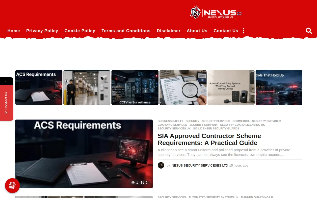 Screenshot of the Nexus Security Serviceses Ltd website